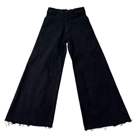 Zara Denim - Zara Navy Baggy Wide Leg Ankle Cropped Distressed Jeans Size 2